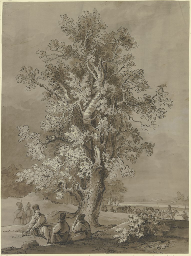 Old tree with camping men, Josef Fischer