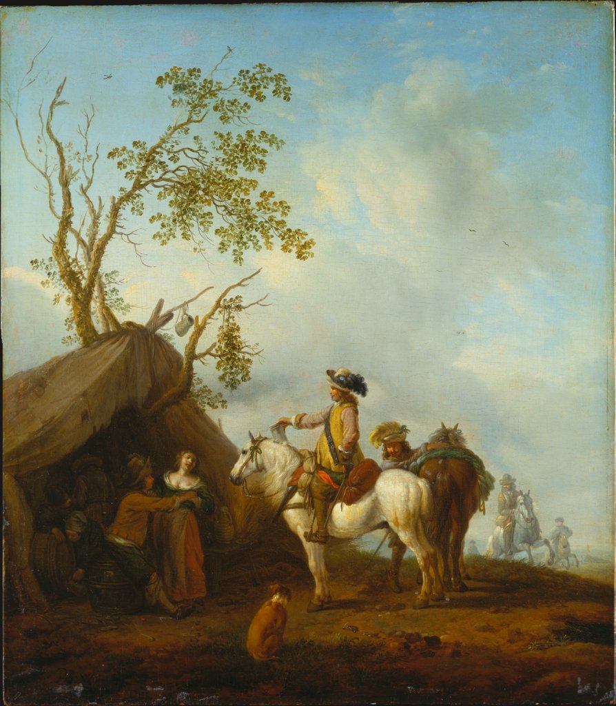 Horsemen before a Camp Follower's Tent, copy after Philips Wouwerman