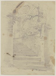 Alte Treppe, umgeben von Bäumen, Jakob Becker