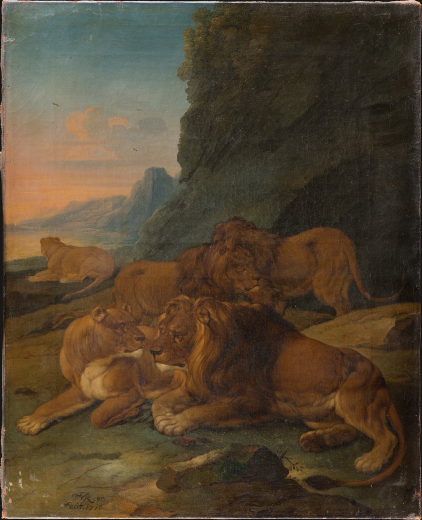 Landscape with a Lion Family, Johann Melchior Roos