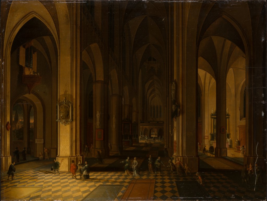 Interior of a Gothic Church by Candlelight, Pieter Neefs the Younger, Bonaventura Peeters the Elder