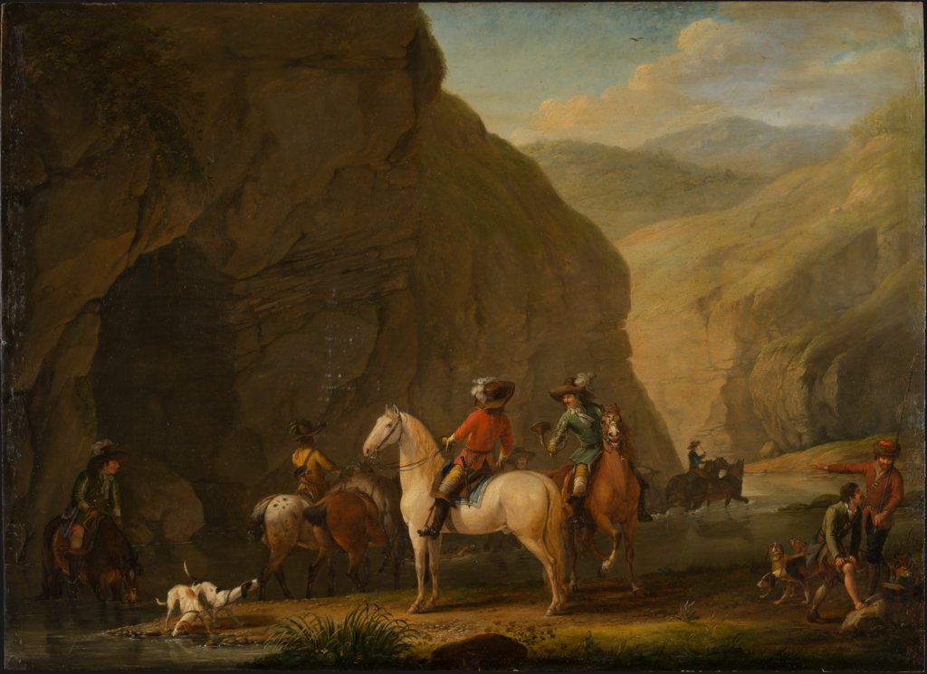 Gebirgslandschaft mit heimkehrender Jagdgesellschaft, Johann Georg Pforr