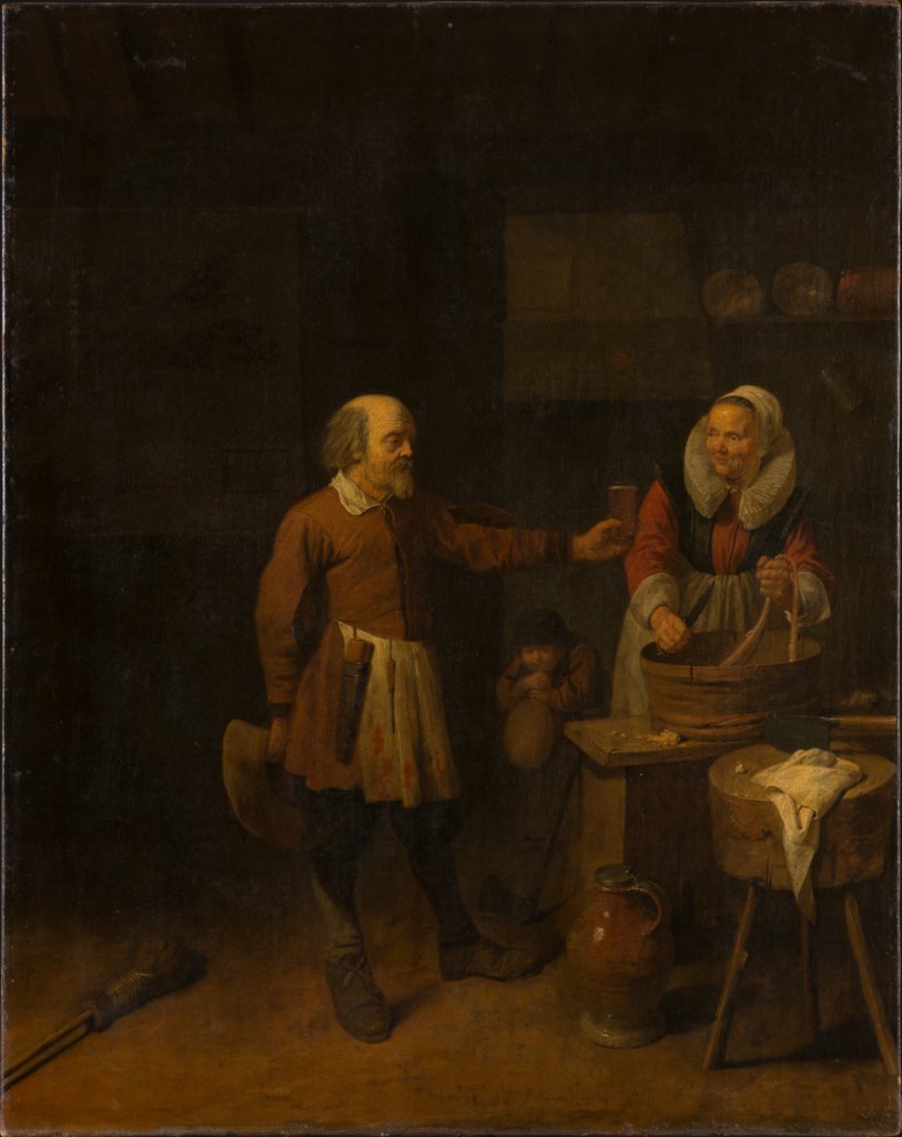 A Butcher Offering a Woman a Glass of Beer, David Ryckaert III