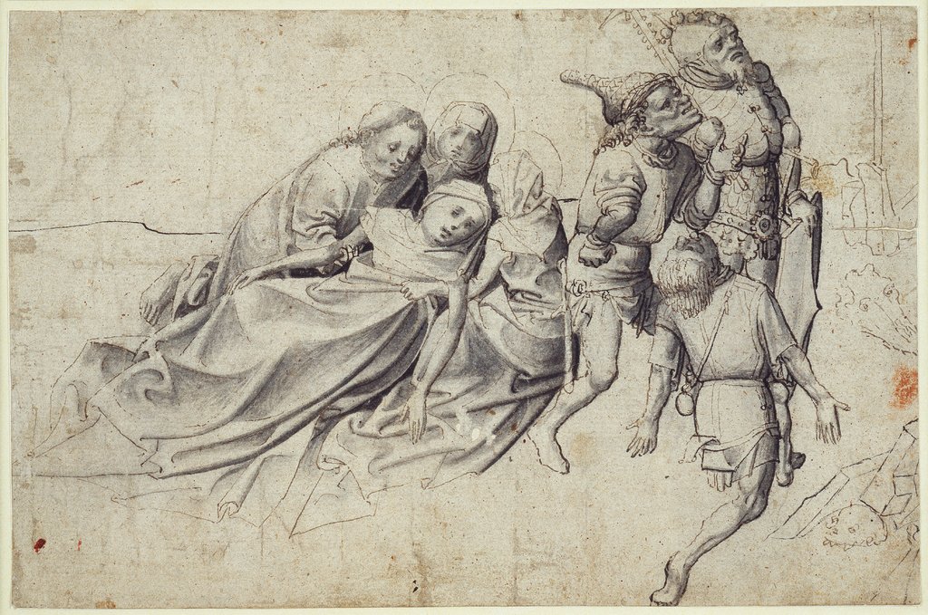 Mourning Figures and Soldiers beneath the Cross, Master of the Worcester Carrying of the Cross