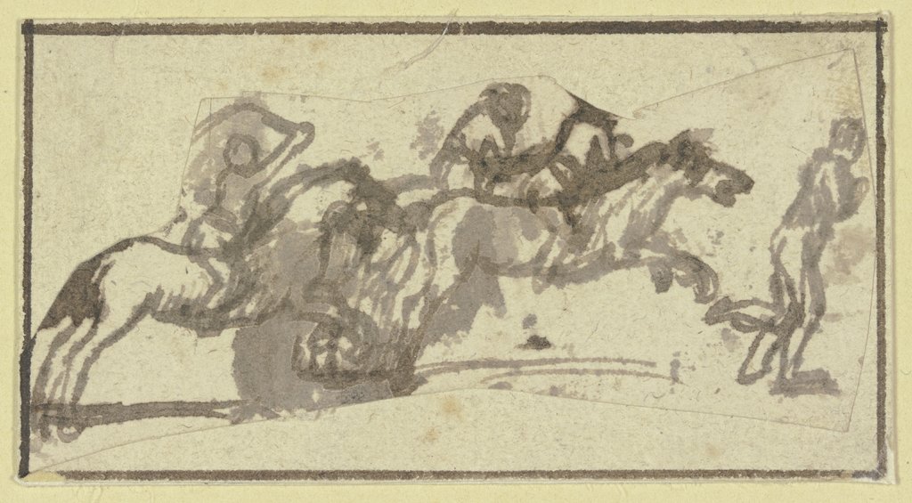 Three riders with pedestrians, Hendrik Goudt