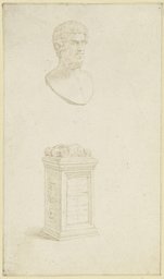 Studie nach einem bärtigen antiken Männerkopf, darunter ein Altar mit lateinischer Inschrift, Wenceslaus Hollar;   ?