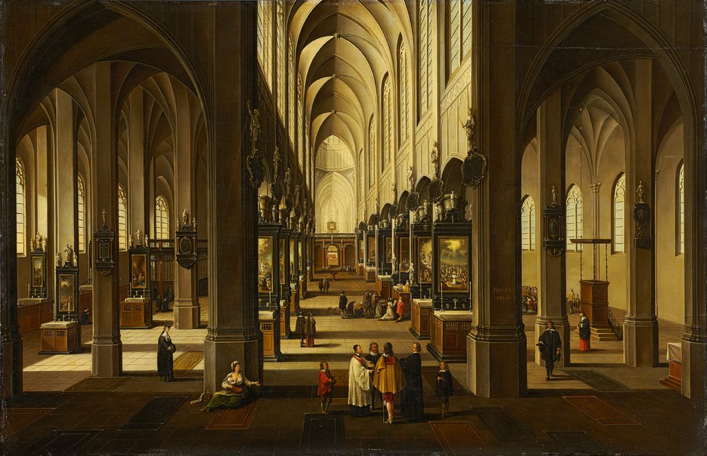 Interior of Antwerp Cathedral, Pieter Neefs the Younger;  workshop, Frans Francken III;  workshop