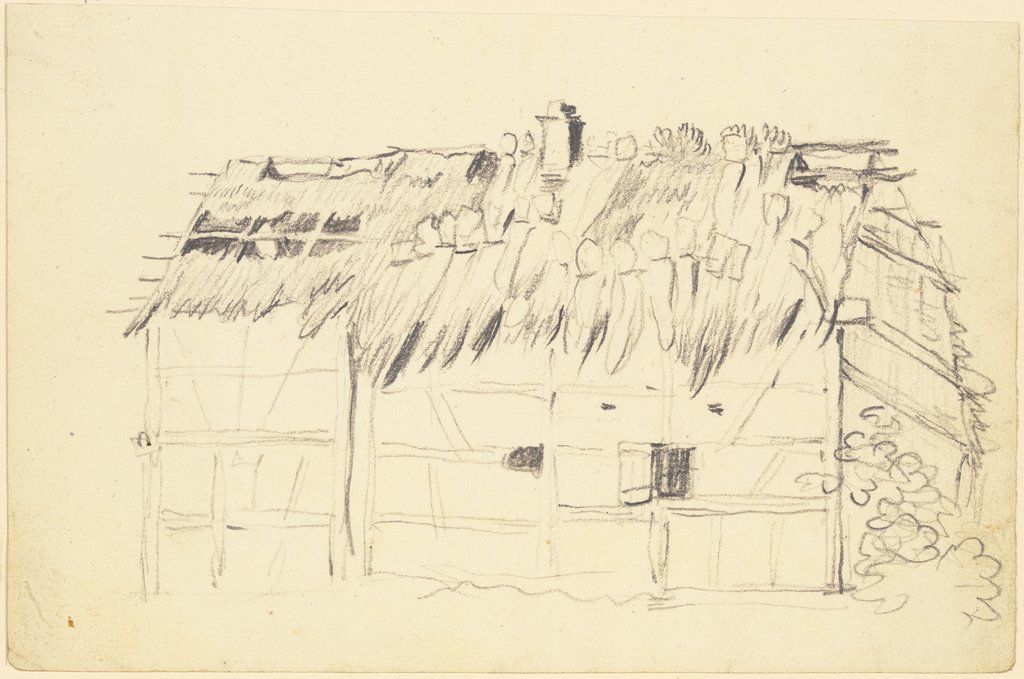 Verfallenes Bauernhaus mit Strohdach, Friedrich Wilhelm Hirt