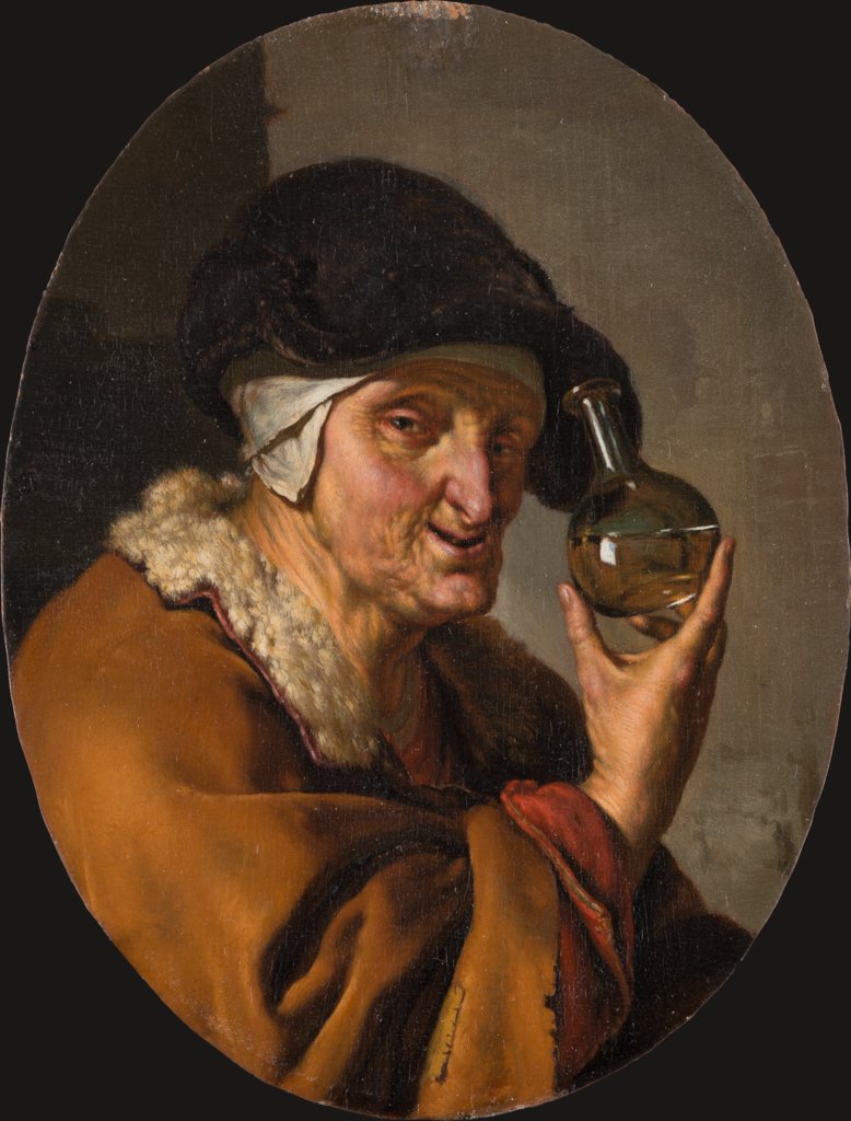 An Old Woman with Urine Glass: "The Quack", Willem van Mieris