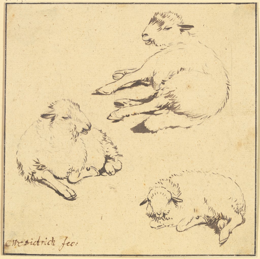 Three resting sheep, Christian Wilhelm Ernst Dietrich