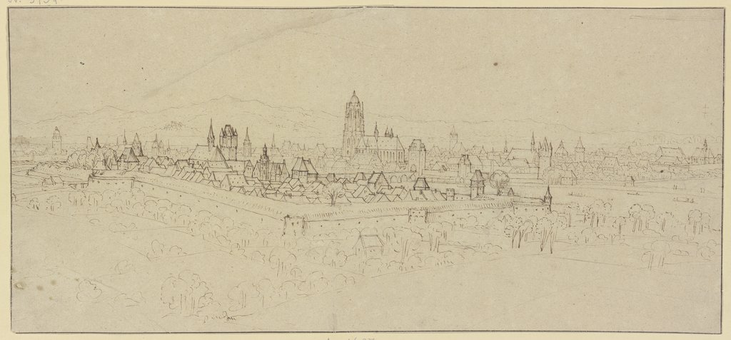 Blick auf Frankfurt am Main vom Mühlberg aus gesehen, im Vordergrund, von der Stadtmauer umschlossen, Sachsenhausen, Matthäus Merian the Elder