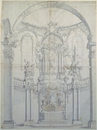Altarentwurf hinter Säulenbogen (Hochaltar in Andechs), Johann Baptist Zimmermann