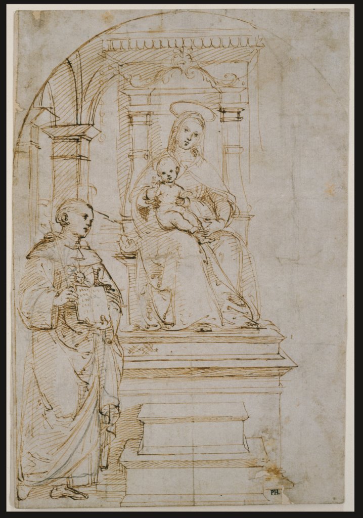 Sketch for an enthroned Virgin and Child with Saint Nicholas of Tolentino, Raphael