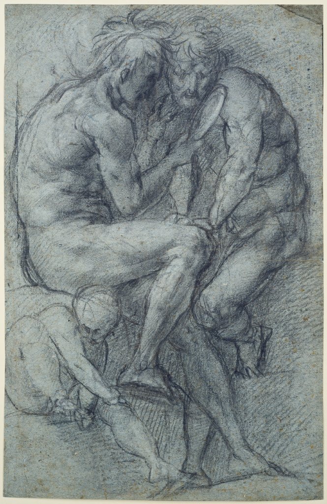 Studies of nudes (two men, seated, looking in a mirror, and a seated boy), Jacopo Pontormo