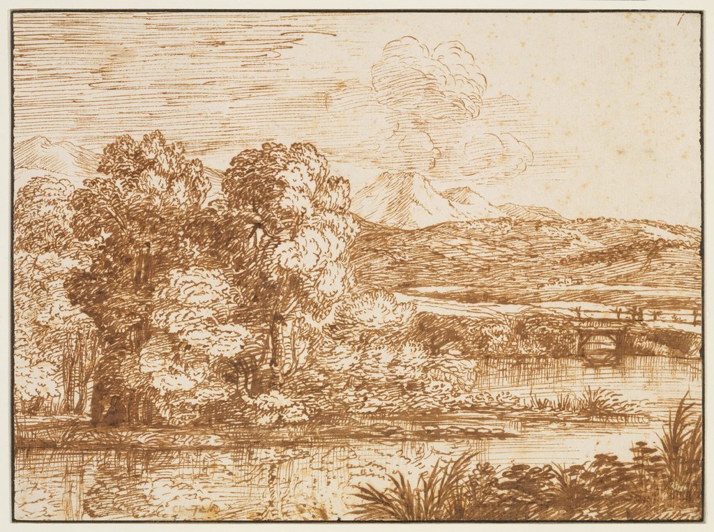 Landschaft mit Baumgruppe am Wasser, Claude Lorrain