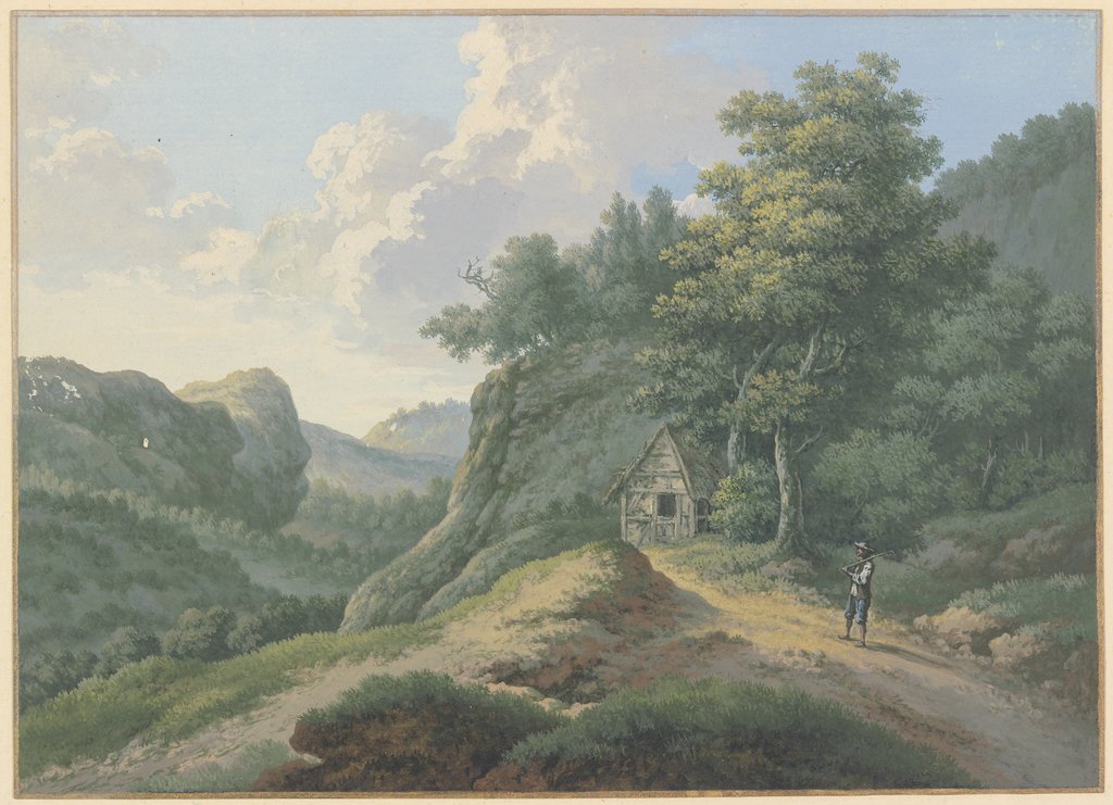 Waldige Berglandschaft mit Ausblick in ein Tal, Karl Franz Kraul