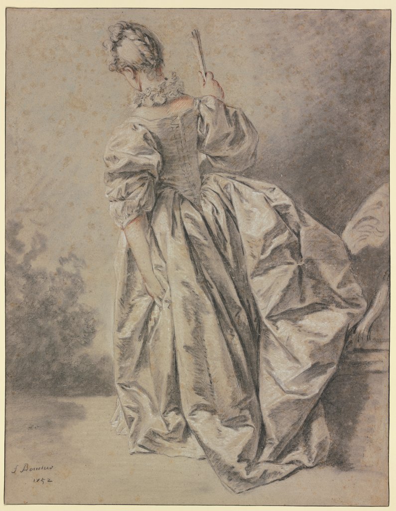 Frau mit Fächer in Rückenansicht, François Boucher, François Boucher;  workshop