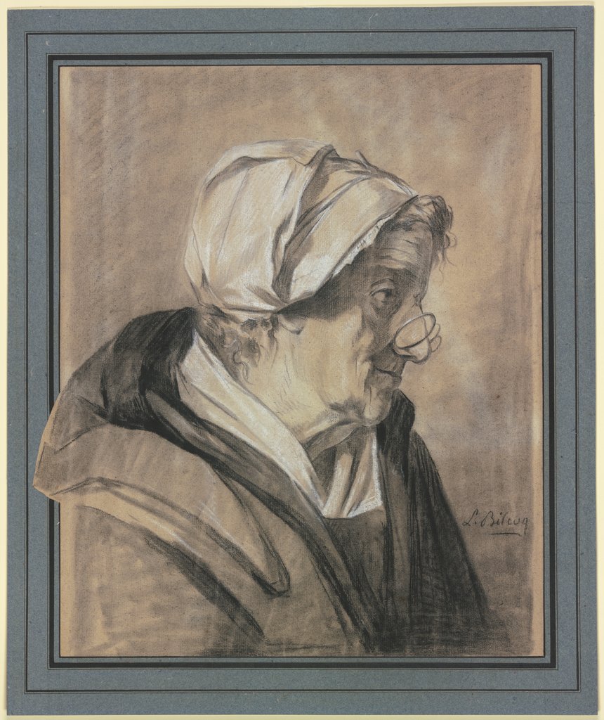 Alte Frau im Profil, nach rechts schauend, Louis-Marc-Antoine Bilcoq