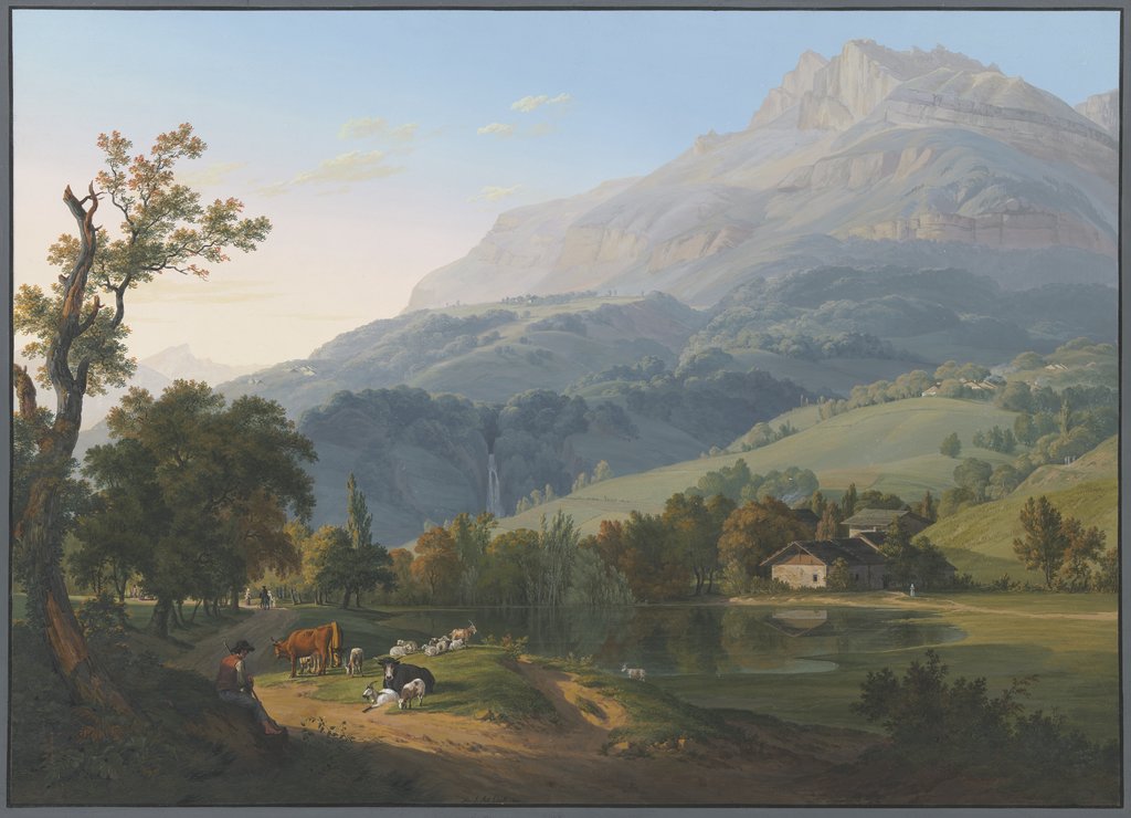 Vue de l'Aiguille de Varens de la Cascade de Chêde, & du Village de ce même nom, prise Sur la route de Chêde au pont des Chèvres, Jean-Antoine Linck