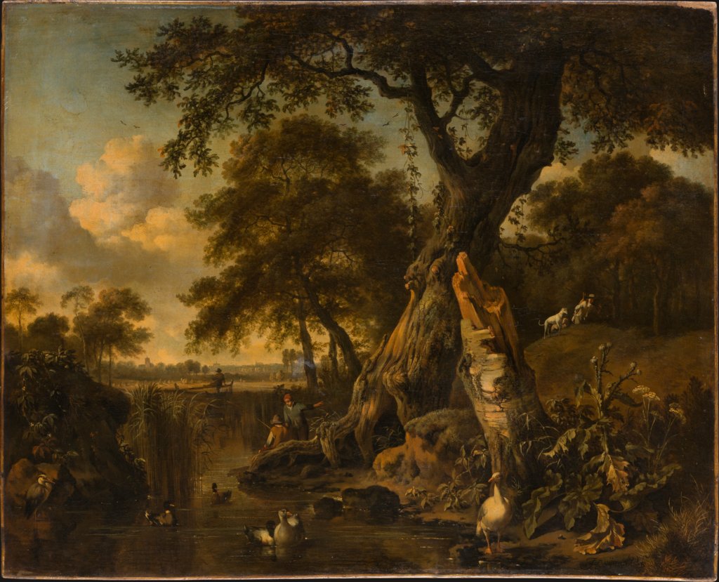 River Landscape with Fisherman and Hunter, Jan Wijnants, Johannes Lingelbach, Dirck Wijntrack