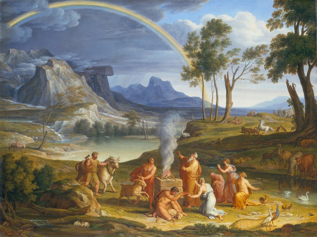 Landscape with Noah, Offering a Sacrifice of Gratitude, Joseph Anton Koch, Gottlieb Schick