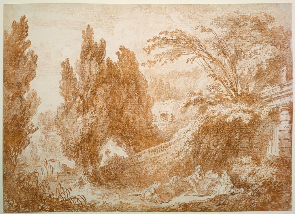 Park landscape with cheerful company, Jean-Honoré Fragonard