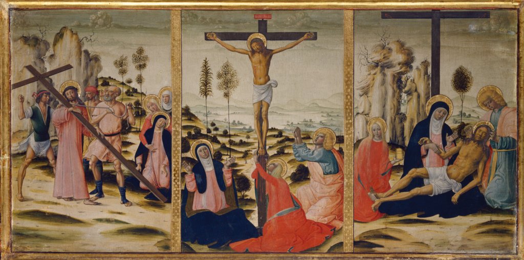 The Bearing of the Cross, The Crucifixion and The Lamentation, Girolamo di Benvenuto