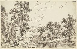Felsige Landschaft mit Bäumen und Staffagefiguren, Franz Innocenz Josef Kobell