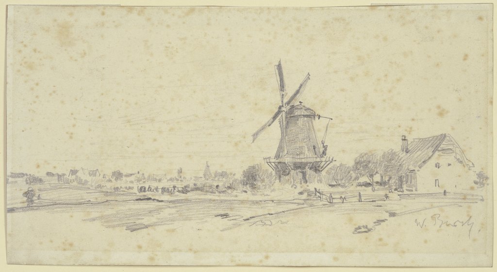 Landschaft mit Wiedensahler Holländermühle und Haus des Müllers, Wilhelm Busch