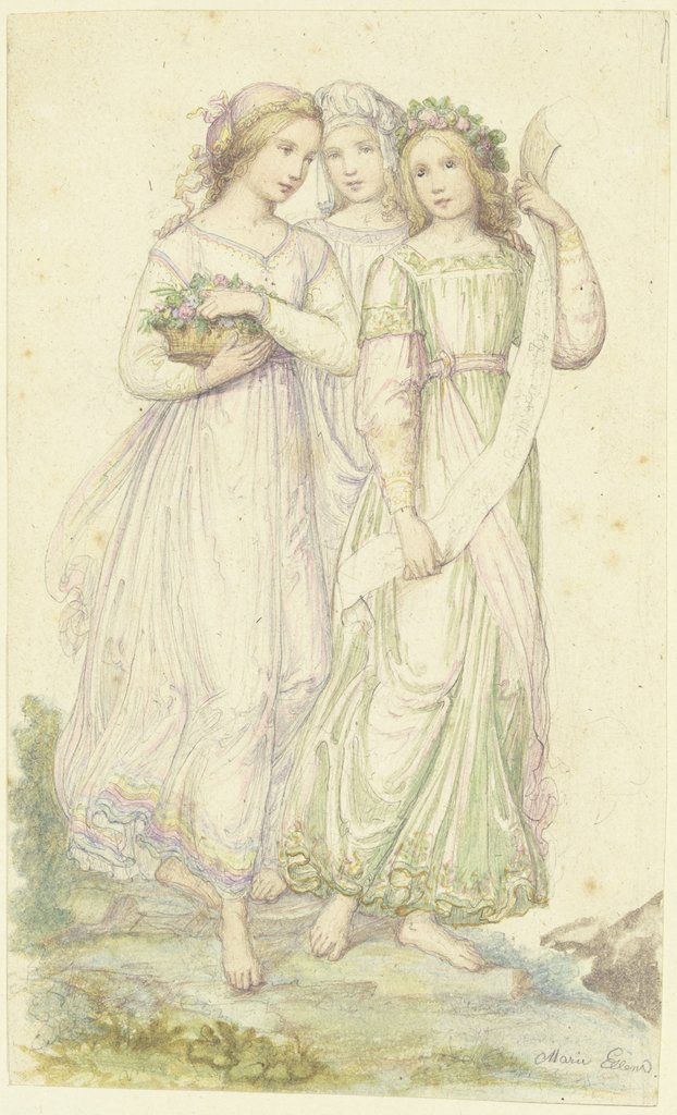 Three girls with flowers, Marie Ellenrieder