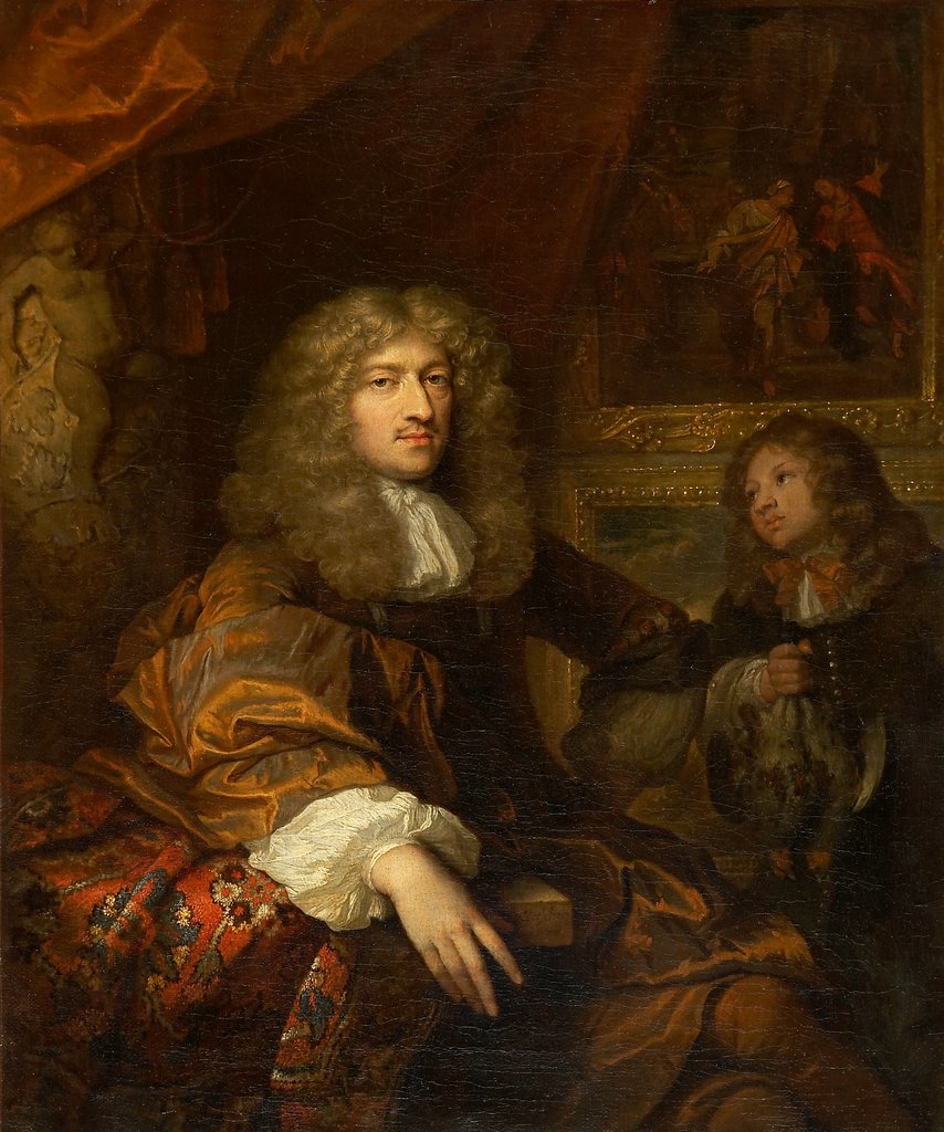 Bildnis von Pieter Six (1655-1703) mit einem Diener mit Jagdbeute, Caspar Netscher