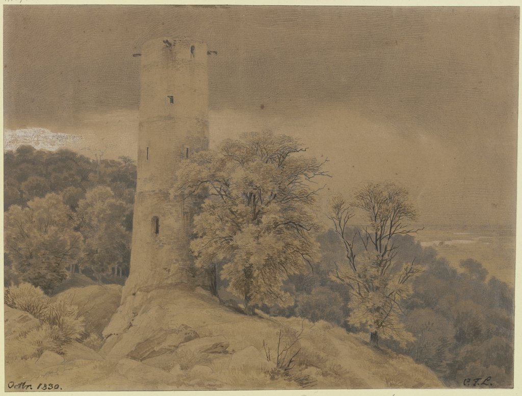 Waldlandschaft mit Wartturm, Carl Friedrich Lessing