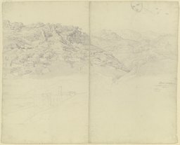 Ansicht von Subiaco, oben rechts Studien eines Mädchenkopfes, August Lucas