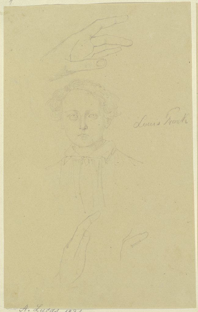 Bildnis Louis Frank und Handstudien, August Lucas