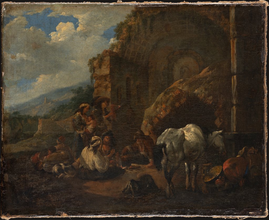 Travelling People Resting in Front of a Roman Ruin, Johann Heinrich Roos