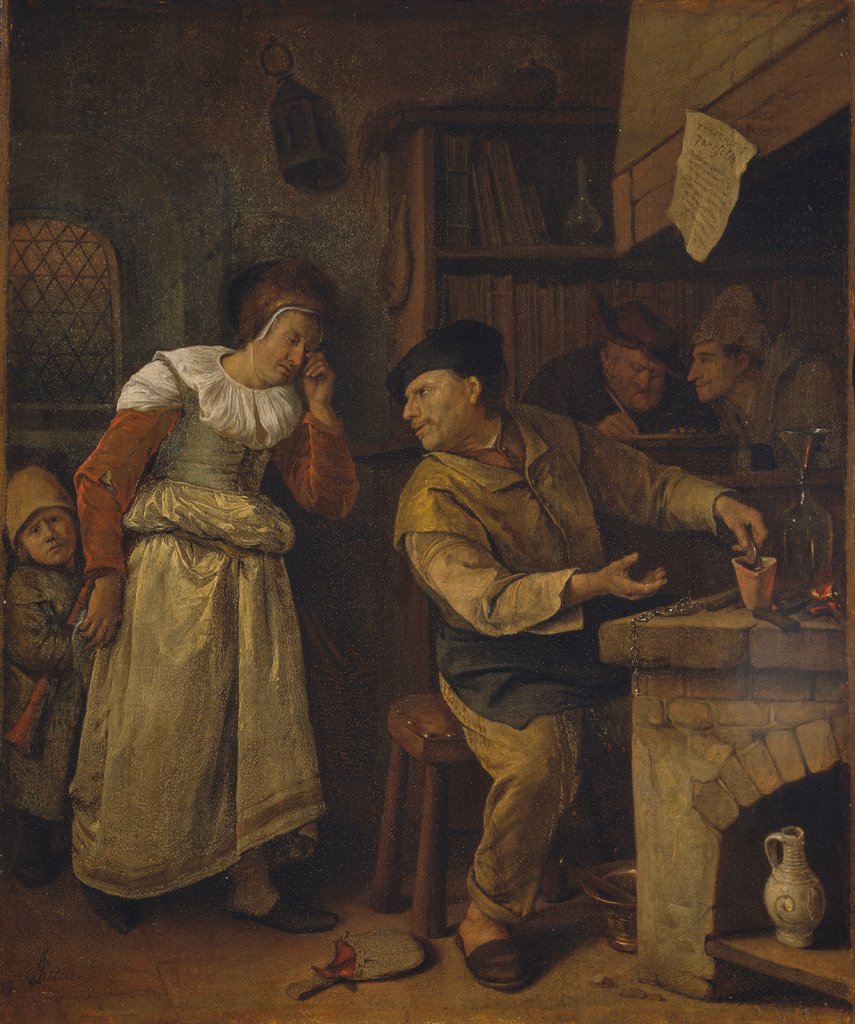 A Goldsmith Melting Down a Woman’s Jewellery in the Presence of a Notary: “The Alchemist”, Jan Steen