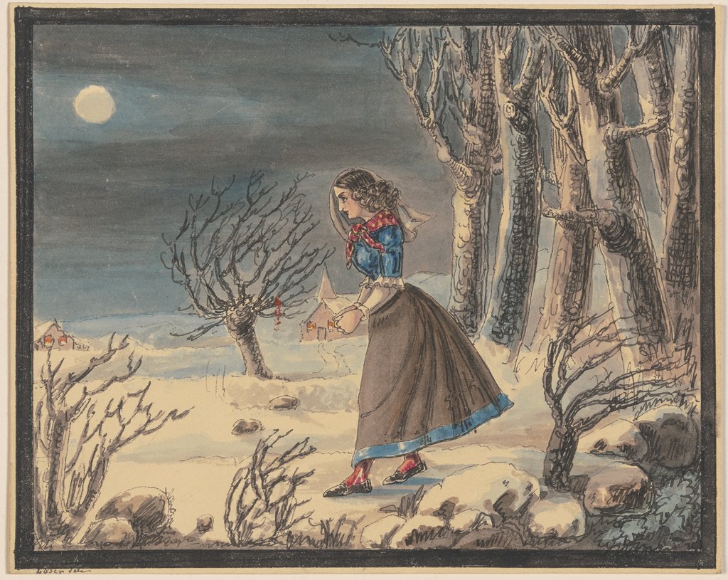 Die Dichterin Anna Louise Karsch in einer Winterlandschaft bei Vollmond, Caroline Pierson