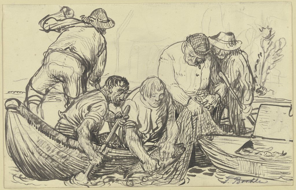 Fishermen working, Fritz Boehle