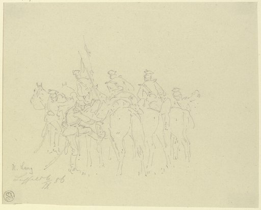 Bayerische Ulanen beim Aufsitzen, Heinrich Lang