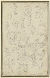 Studienblatt: Zahlreiche Figuren, einzeln und gruppiert, Frans Hals;   ?