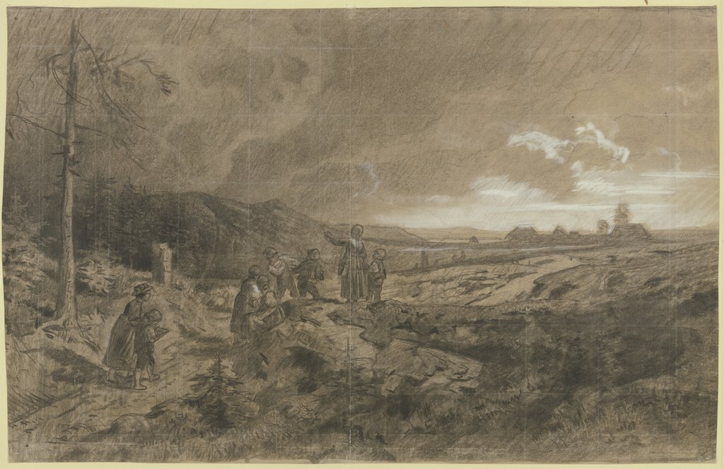 Schwarzwälder Schuljugend bei heraufziehendem Gewitter, Karl Friedrich Harveng