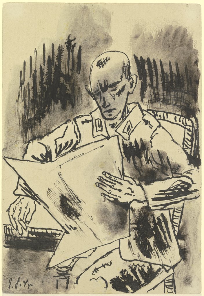 Soldier reading a newspaper, Georg Heck