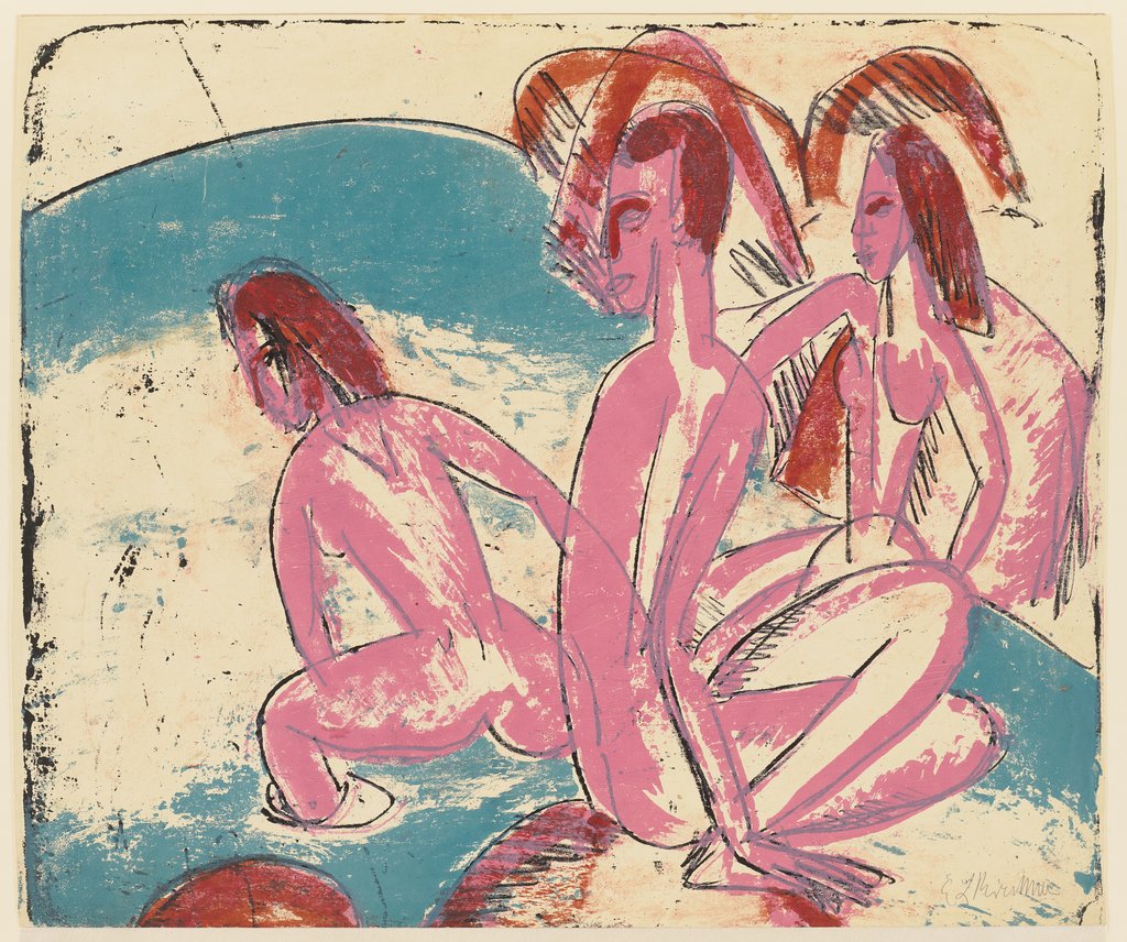 Drei Badende an Steinen, Fehmarn, Ernst Ludwig Kirchner