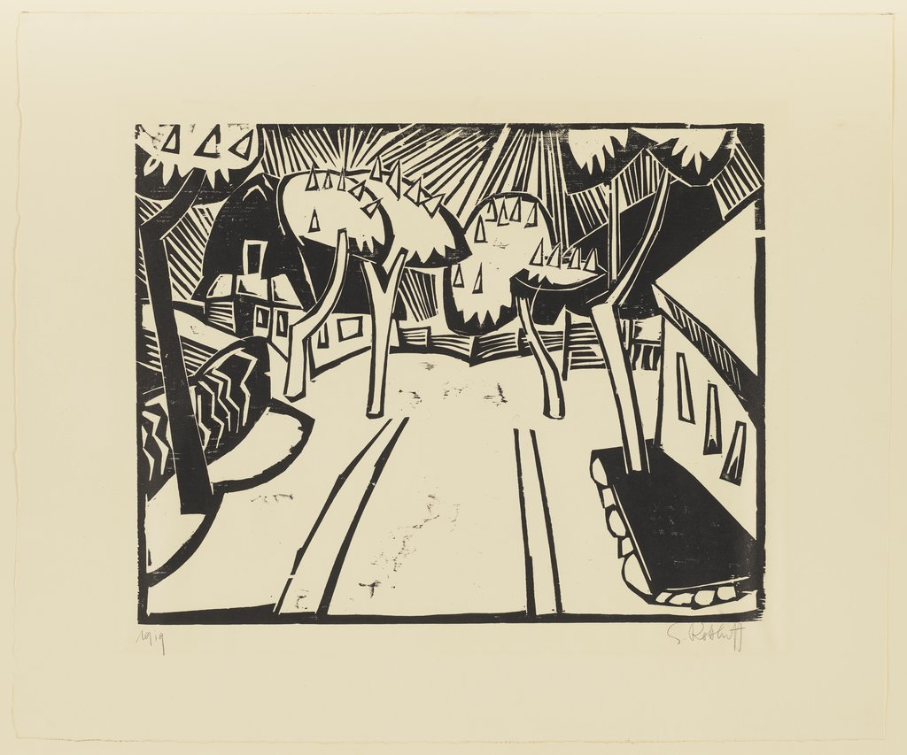 Dorfstraße mit blühenden Kastanien, Karl Schmidt-Rottluff